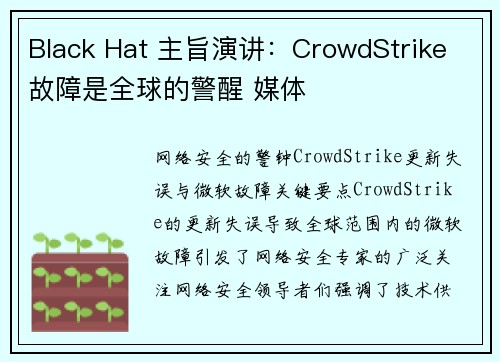 Black Hat 主旨演讲：CrowdStrike 故障是全球的警醒 媒体